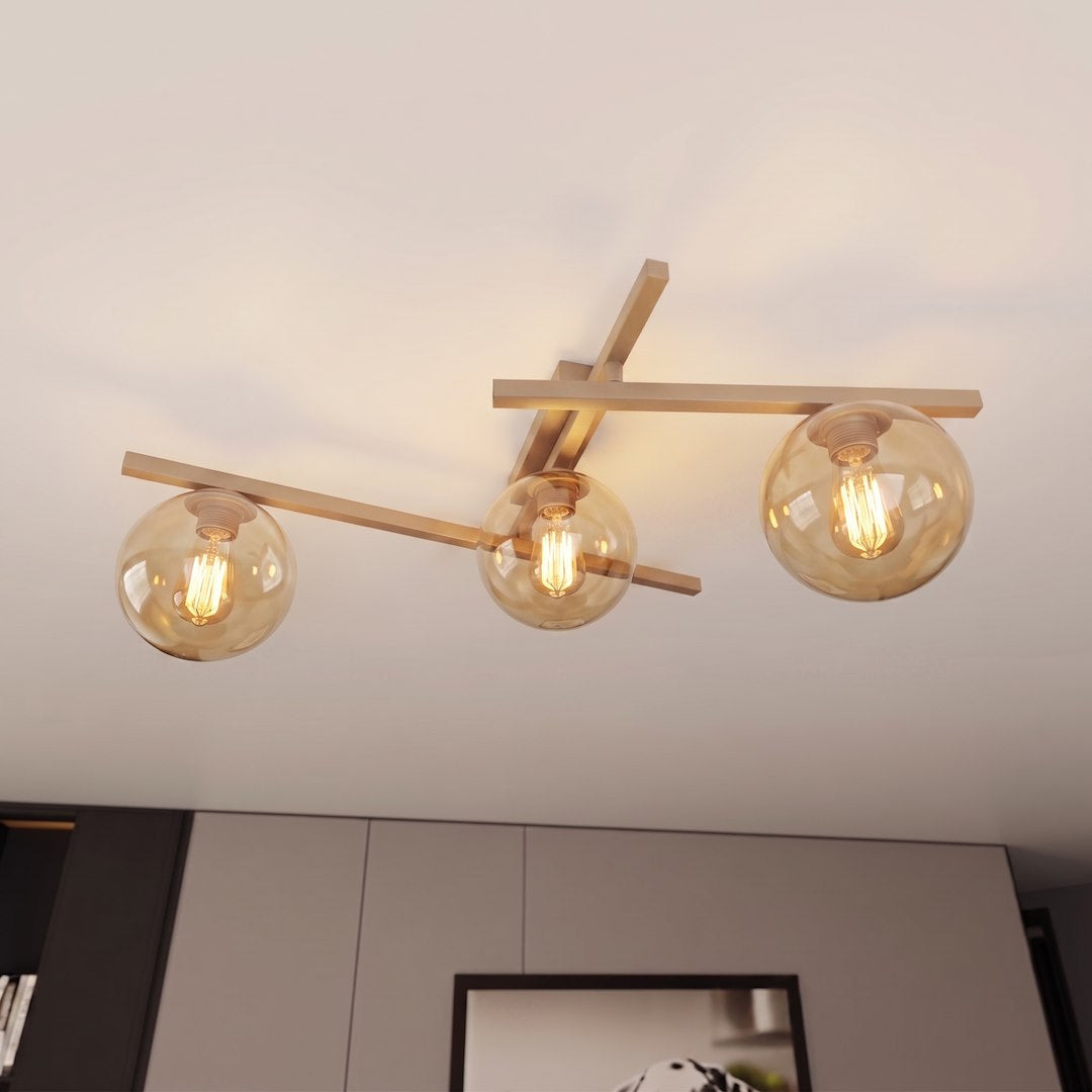 Plafonnier Smart 3 lumières beige, verre ambré