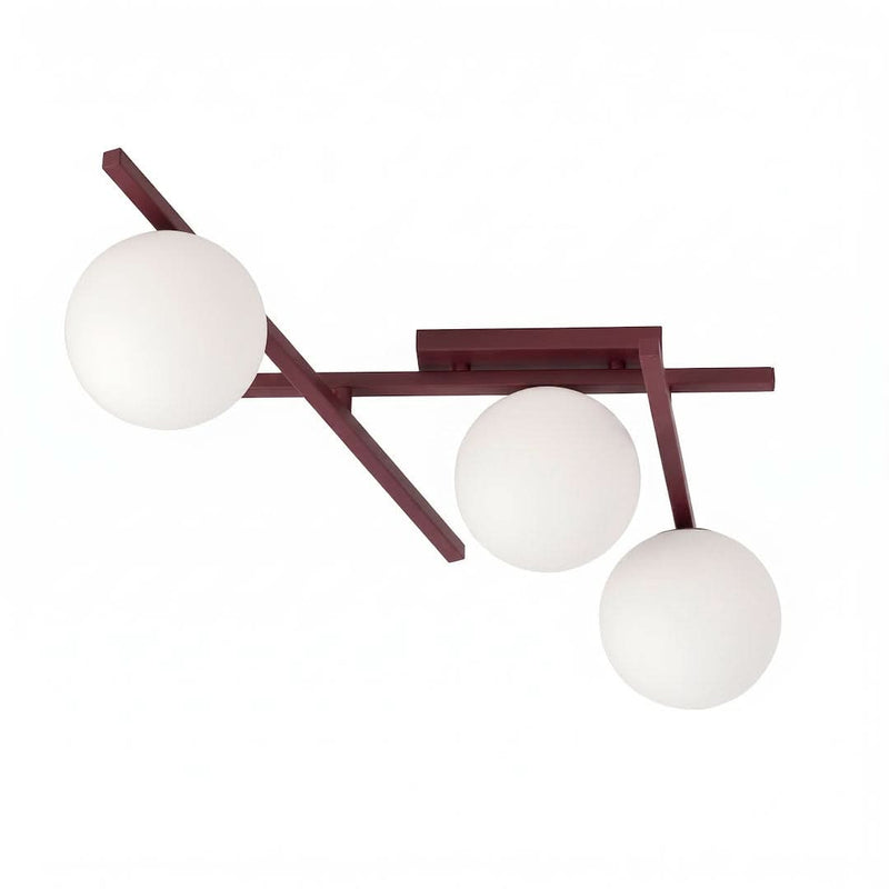 Plafonnier Smart 3 lumières bordeaux, verre blanc