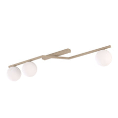 Plafonnier Naton 3 lumières beige, verre blanc