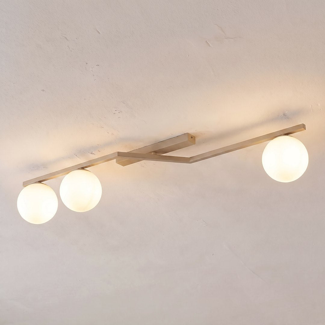 Plafonnier Naton 3 lumières beige, verre blanc