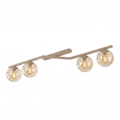 Plafonnier Naton 4 lumières beige, verre ambré