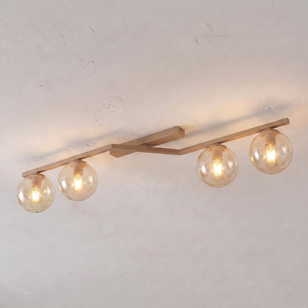 Plafonnier Naton 4 lumières beige, verre ambré
