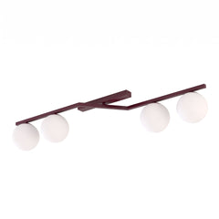 Plafonnier Naton 4 lumières bordeaux, verre blanc