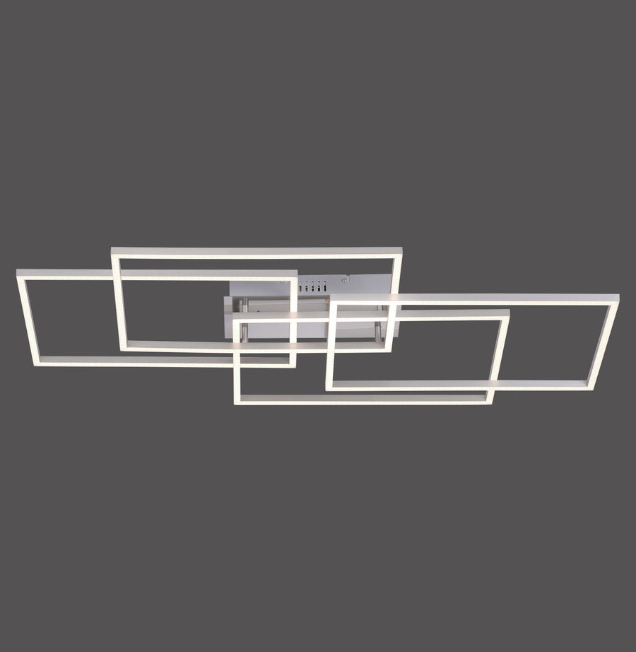 Vue de face du plafonnier aux cadres rectangulaires superposés sur fond gris