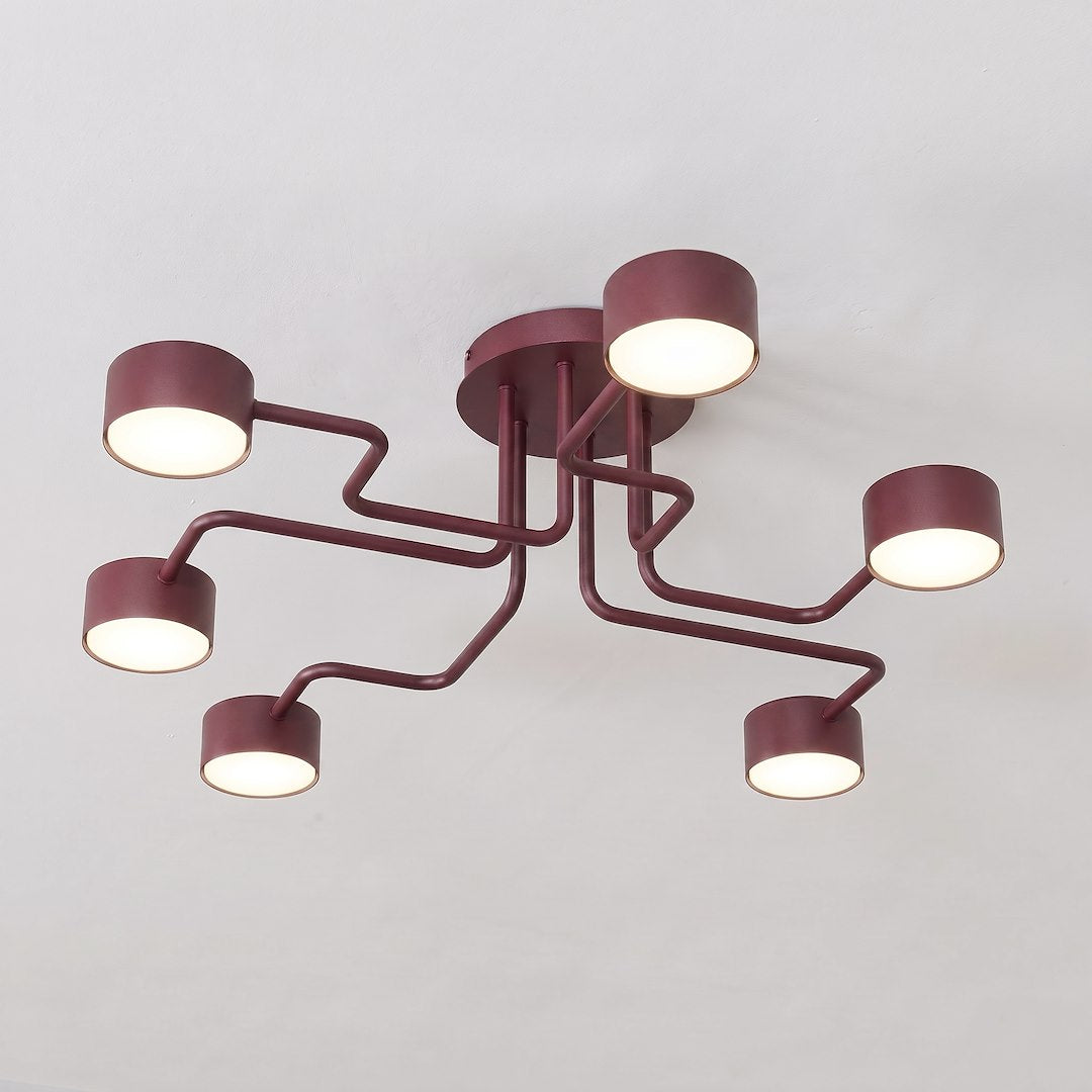 Plafonnier Kurage 6 lumières bordeaux