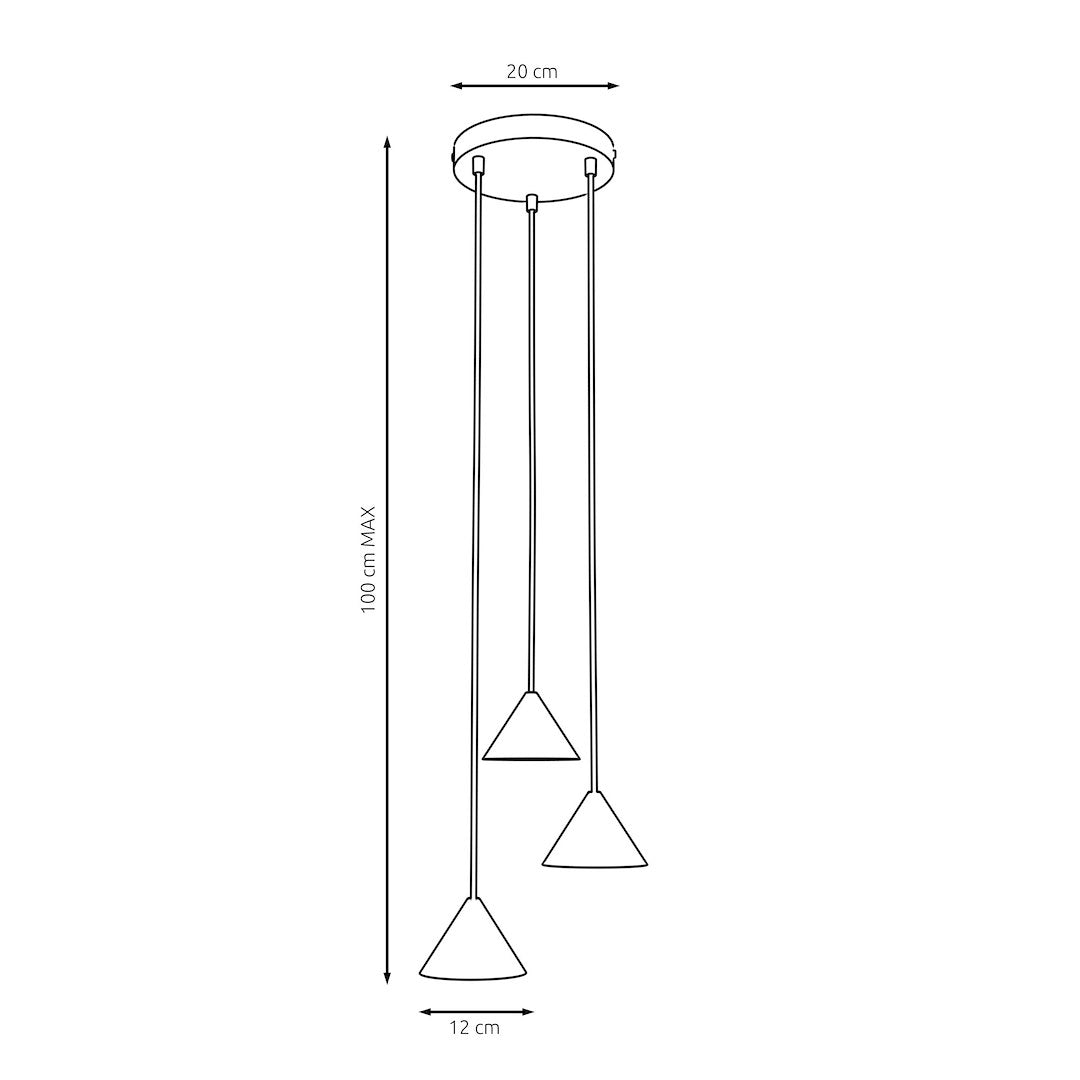 Schéma de dimensions indiquant rosace 20 cm, hauteur maximale 100 cm et diamètre 12 cm