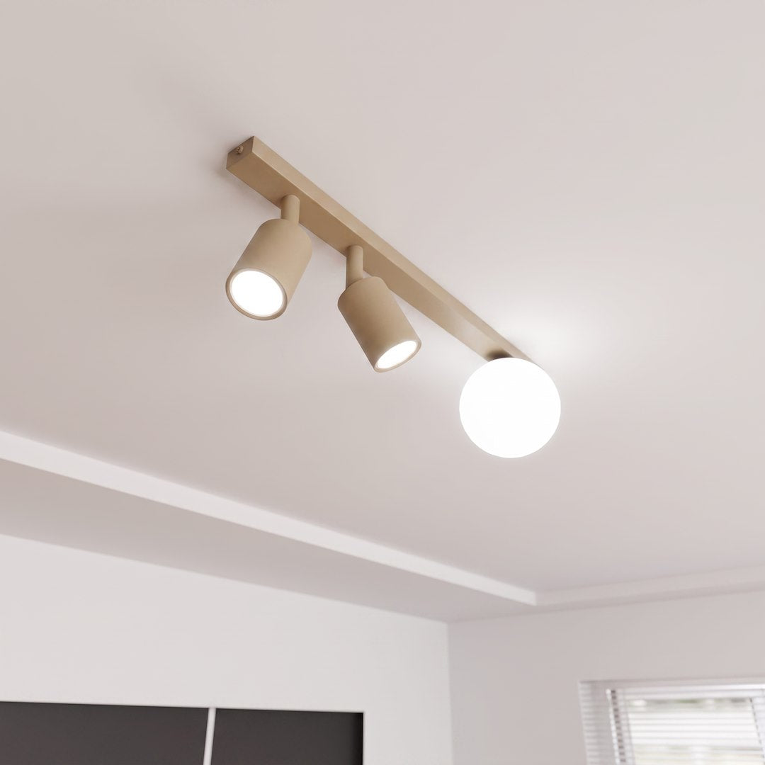 Plafonnier Baster 3 lumières beige, verre blanc