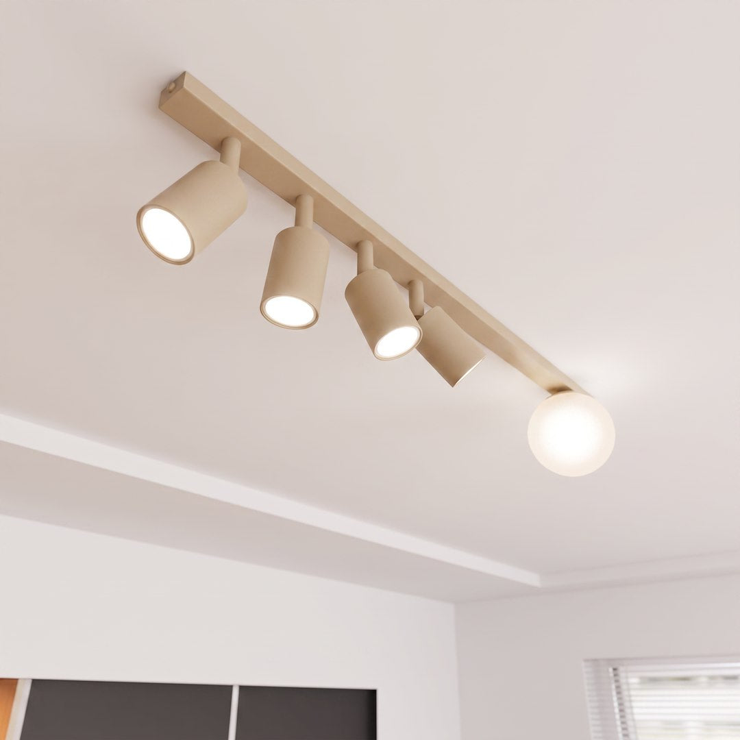 Plafonnier Baster 5 lumières beige, verre blanc