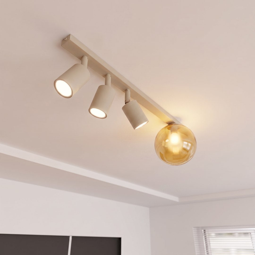 Plafonnier Baster 4 lumières beige, verre ambré