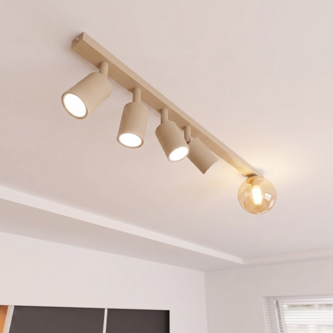 Plafonnier Baster 5 lumières beige, verre ambré