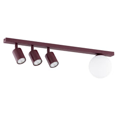 Plafonnier Baster 4 lumières bordeaux, verre blanc
