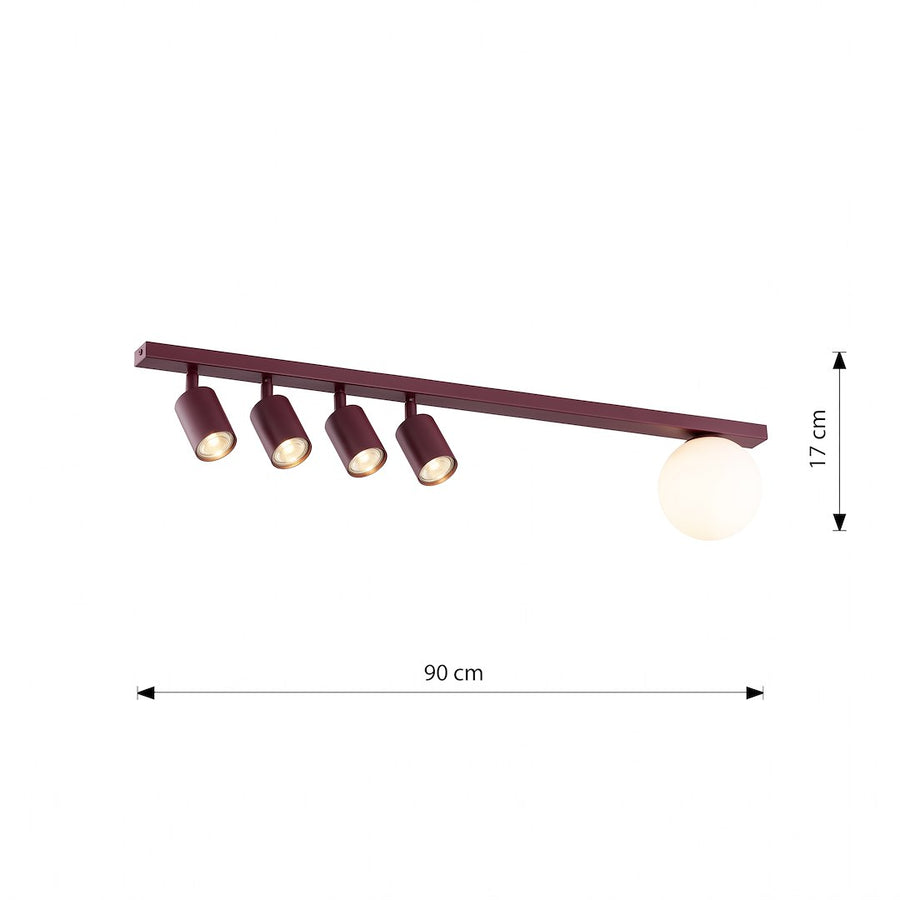 Schéma coté du plafonnier indiquant 90 cm de longueur et 17 cm de hauteur