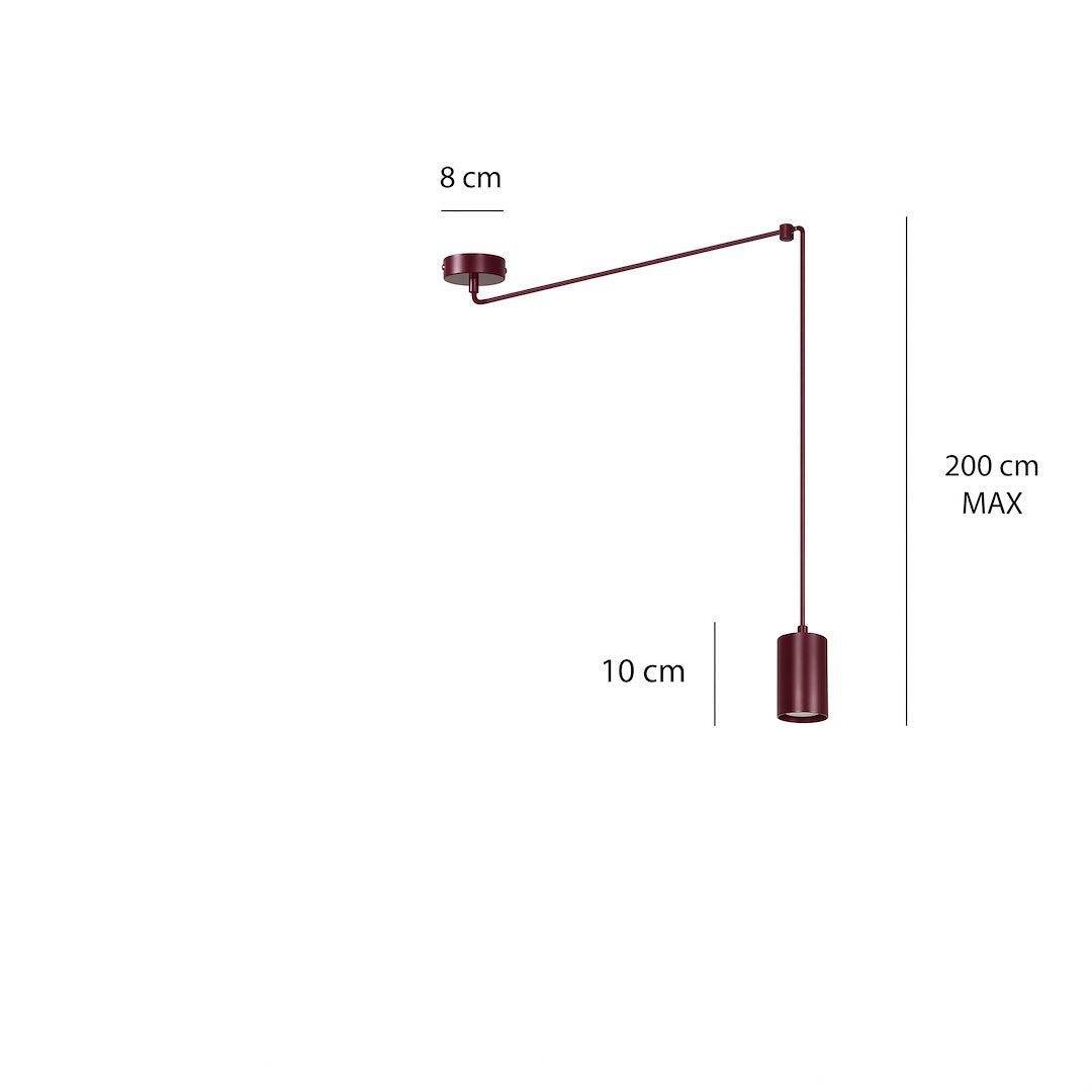 Schéma coté : rosace 8 cm, diffuseur 10 cm et hauteur maximale 200 cm