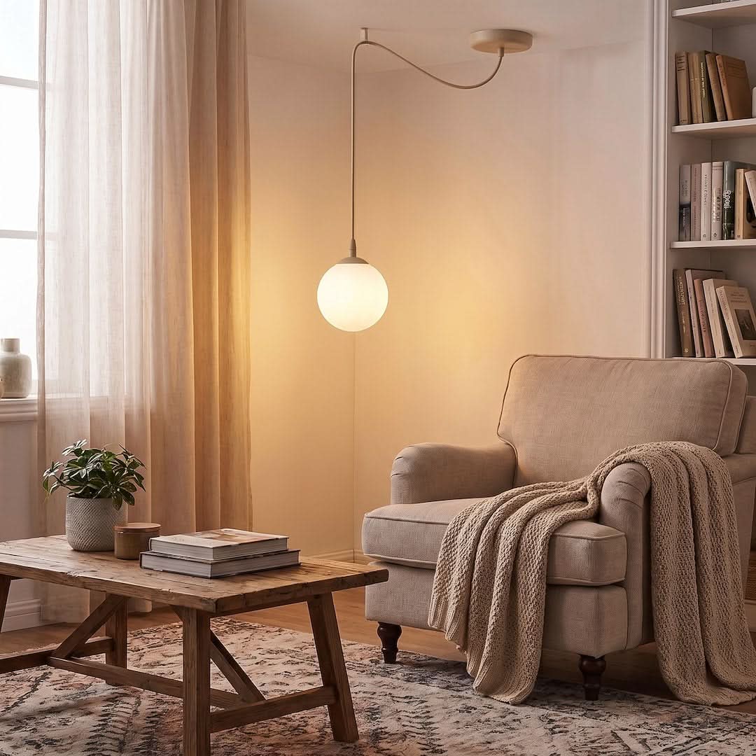 Suspension Gigi beige, verre blanc