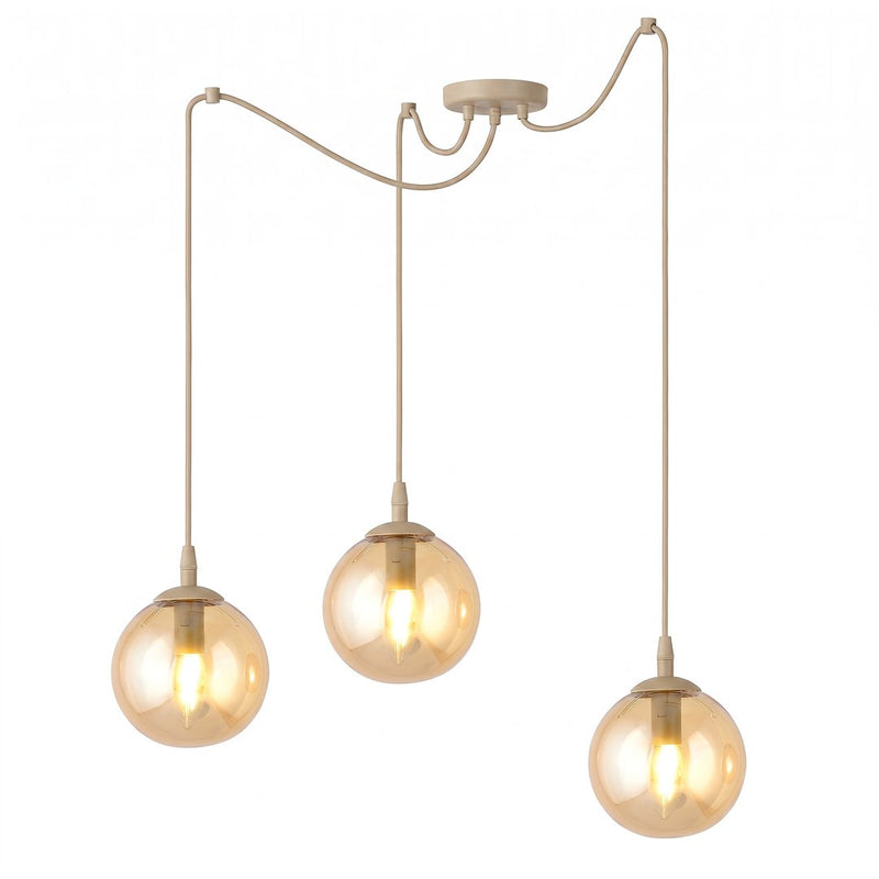 Suspension Gigi 3 lumières beige, verre ambré