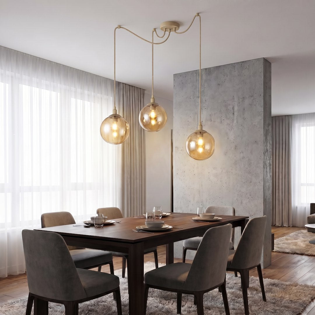 Suspension Gigi 3 lumières beige, verre ambré