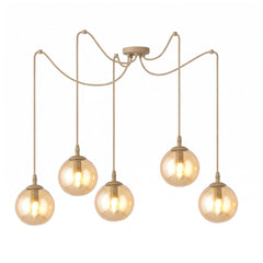 Suspension Gigi 5 lumières beige, verre ambré