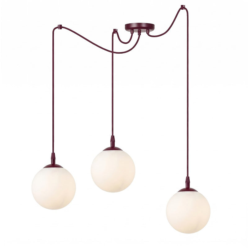 Suspension Gigi 3 lumières bordeaux, verre blanc