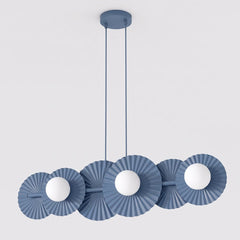 Suspension Umbra 6 lumières bleue, verre blanc