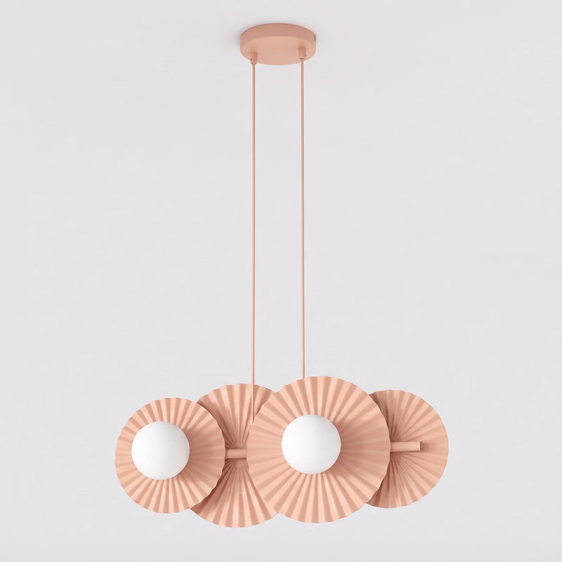 Suspension Umbra 4 lumières corail, verre blanc