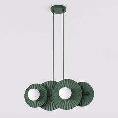 Suspension Umbra 4 lumières verte, verre blanc