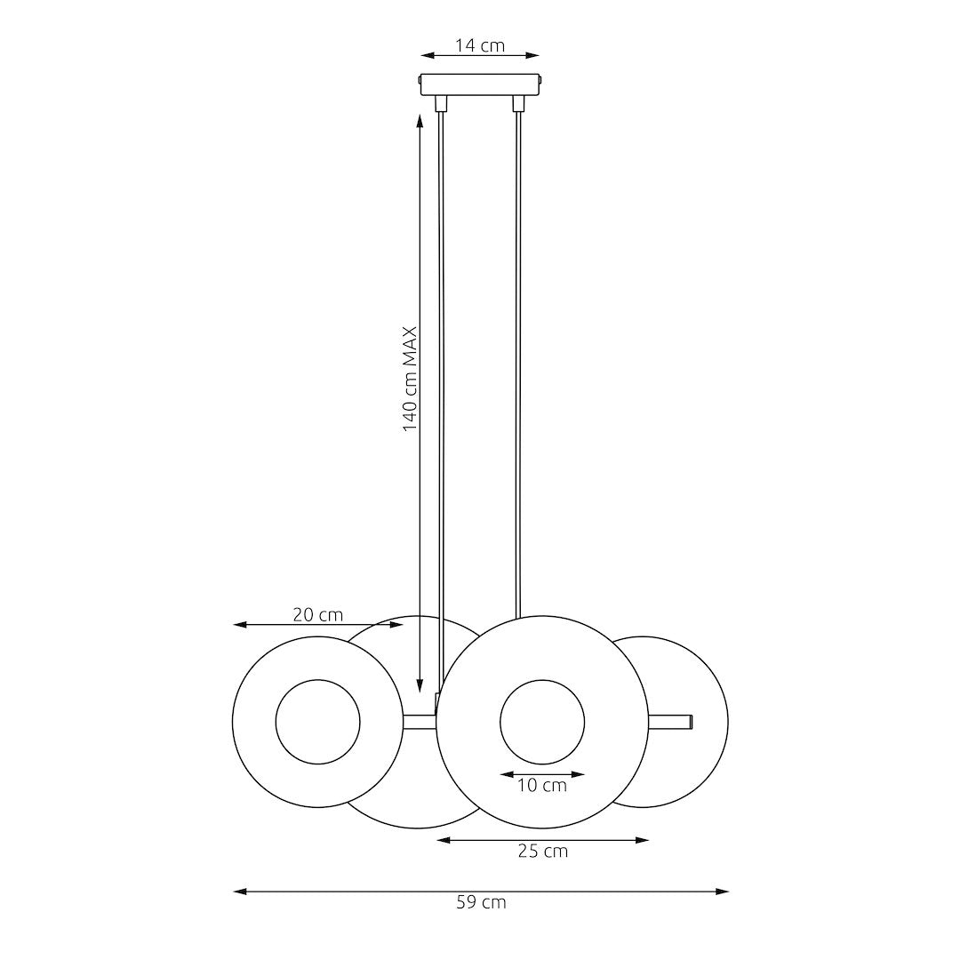 Schéma coté indiquant 140 cm de hauteur maximale et 59 cm de largeur