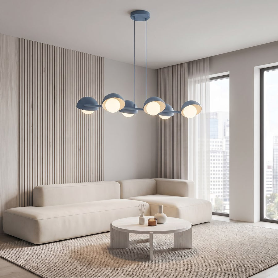 Vue en situation dans un salon contemporain avec canapé beige et mur lambrissé