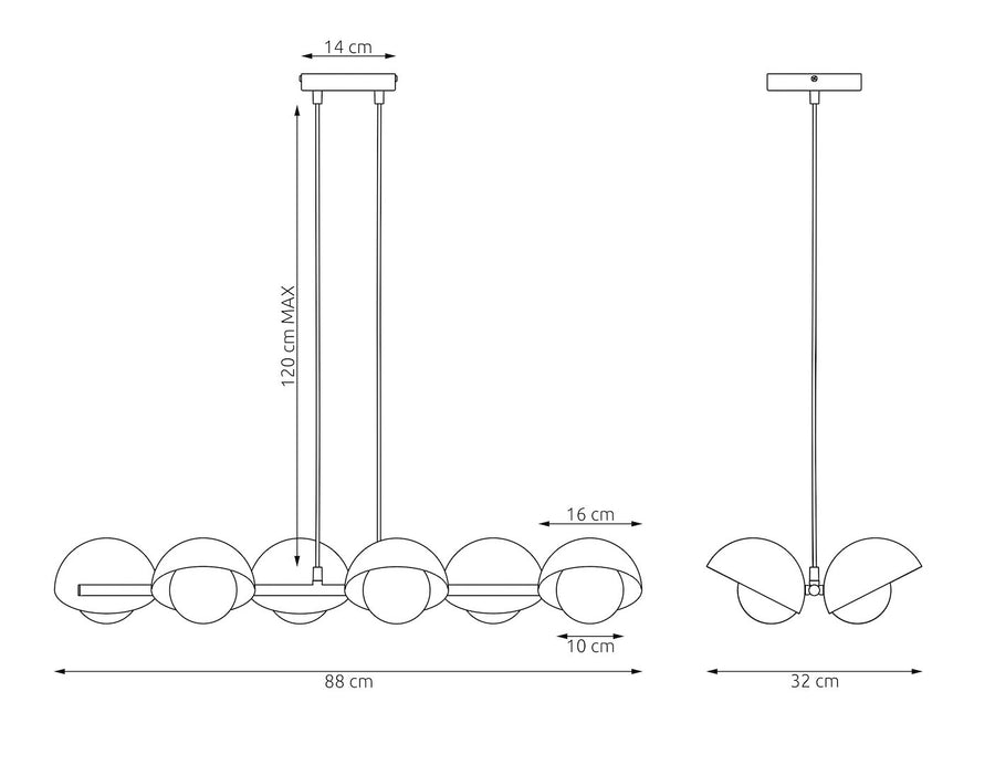 Suspension Boom 6 lumières bleue, verre blanc