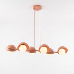 Suspension Boom 4 lumières corail, verre blanc