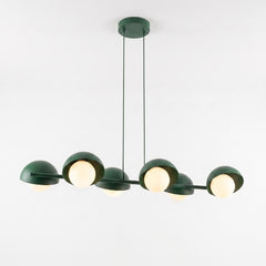 Suspension Boom 4 lumières verte, verre blanc