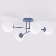 Plafonnier Roma 4 lumières bleu, verre blanc