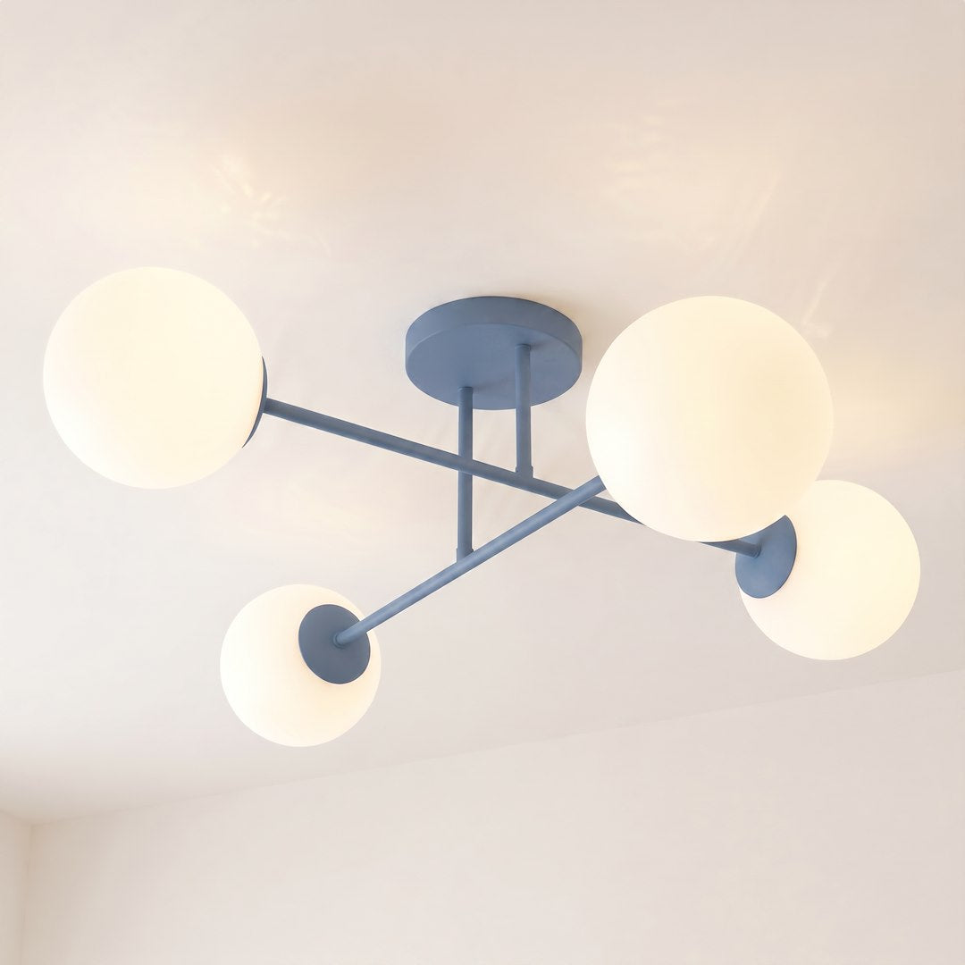 Plafonnier Roma 4 lumières bleu, verre blanc