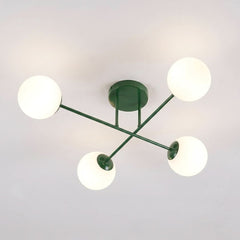 Plafonnier Roma 4 lumières vert, verre blanc