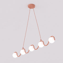 Suspension Sinus 5 lumières corail, verre blanc