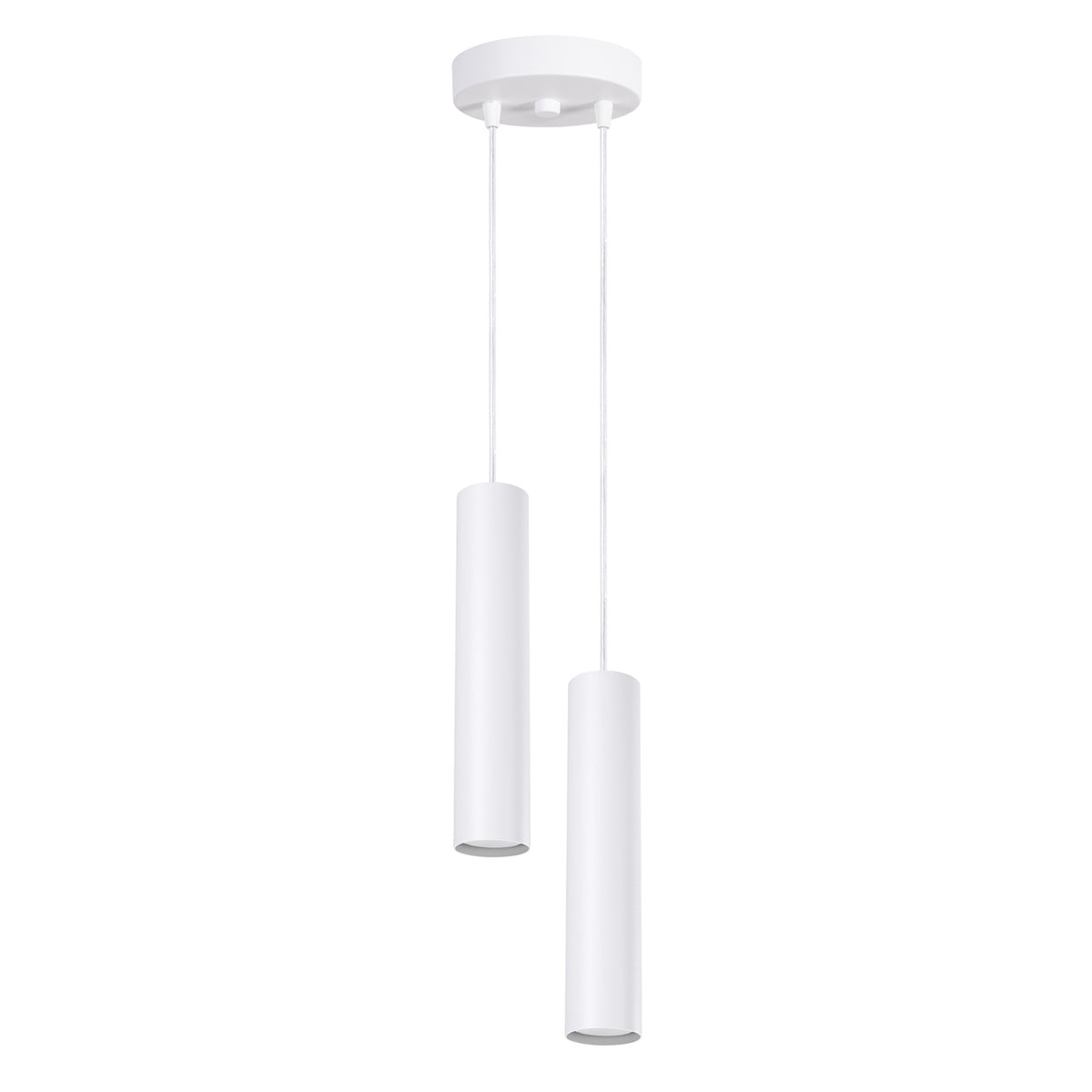 Vue d'ensemble de la suspension double blanche avec ses deux diffuseurs cylindriques