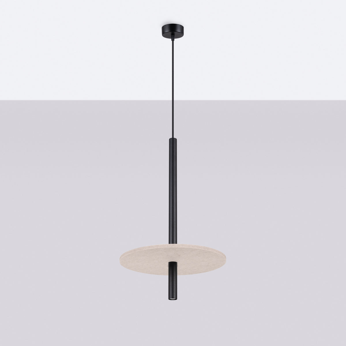 Vue d'ensemble du luminaire centré sur fond gris clair uni