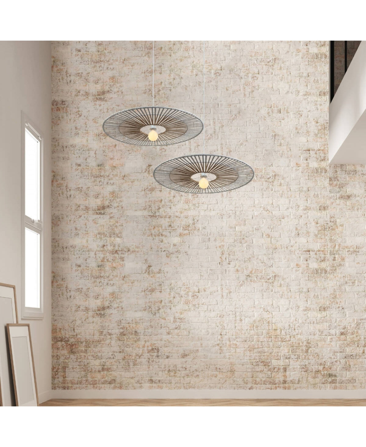 Suspension ZAMBELIS D800 E27 DESIGN Blanc et Bambou Sans Source 19106