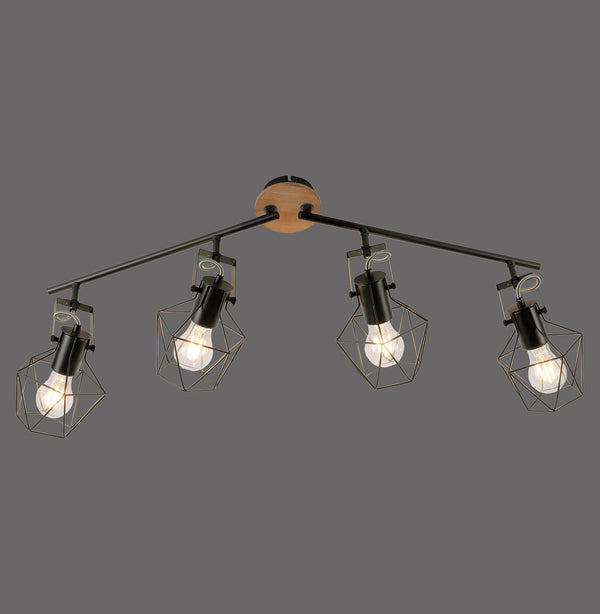 Plafonnier Jaro 4 lumières noir et bois