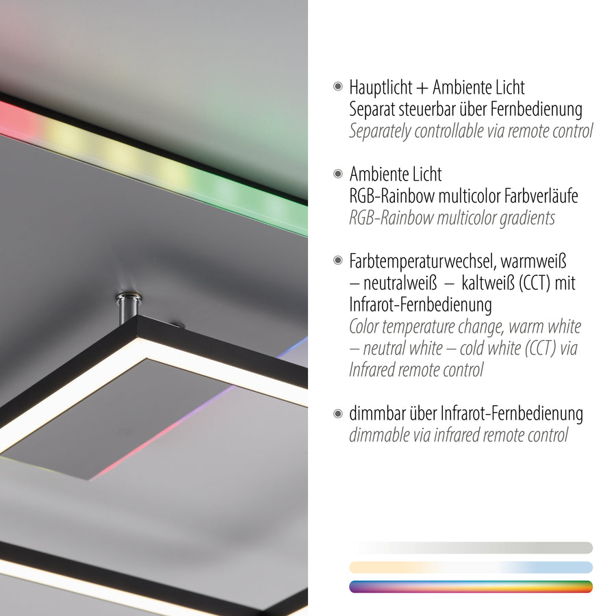 Détail de la finition du cadre et du bandeau lumineux multicolore RGB