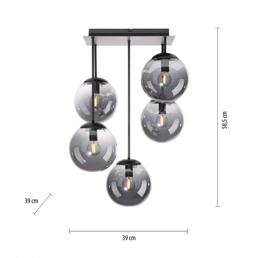 Plafonnier Big Widow 5 lumières noir, verre