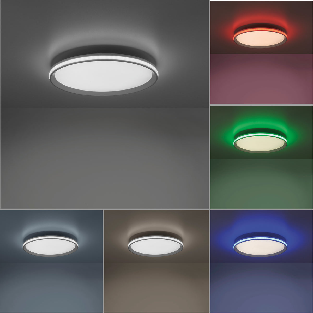 Planche comparative du plafonnier dans plusieurs teintes et températures de lumière