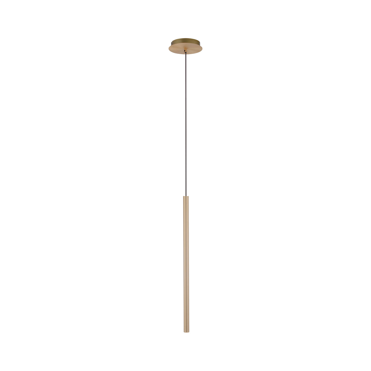 Vue entière du luminaire sur fond blanc, cordon noir et rosace laiton