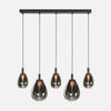 5-flammige Pendelleuchte, rauchfarbenes Glas, schwarz, höhenverstellbar | Glimsy