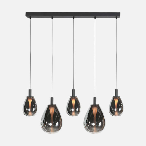 5-flammige Pendelleuchte, rauchfarbenes Glas, schwarz, höhenverstellbar | Glimsy