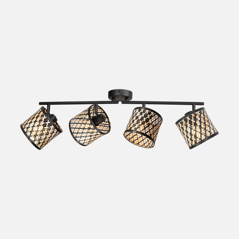 Deckenleuchte 4-flammig, geflochtenes Bambus, schwarz und natur, Schiene 73 cm | Timor
