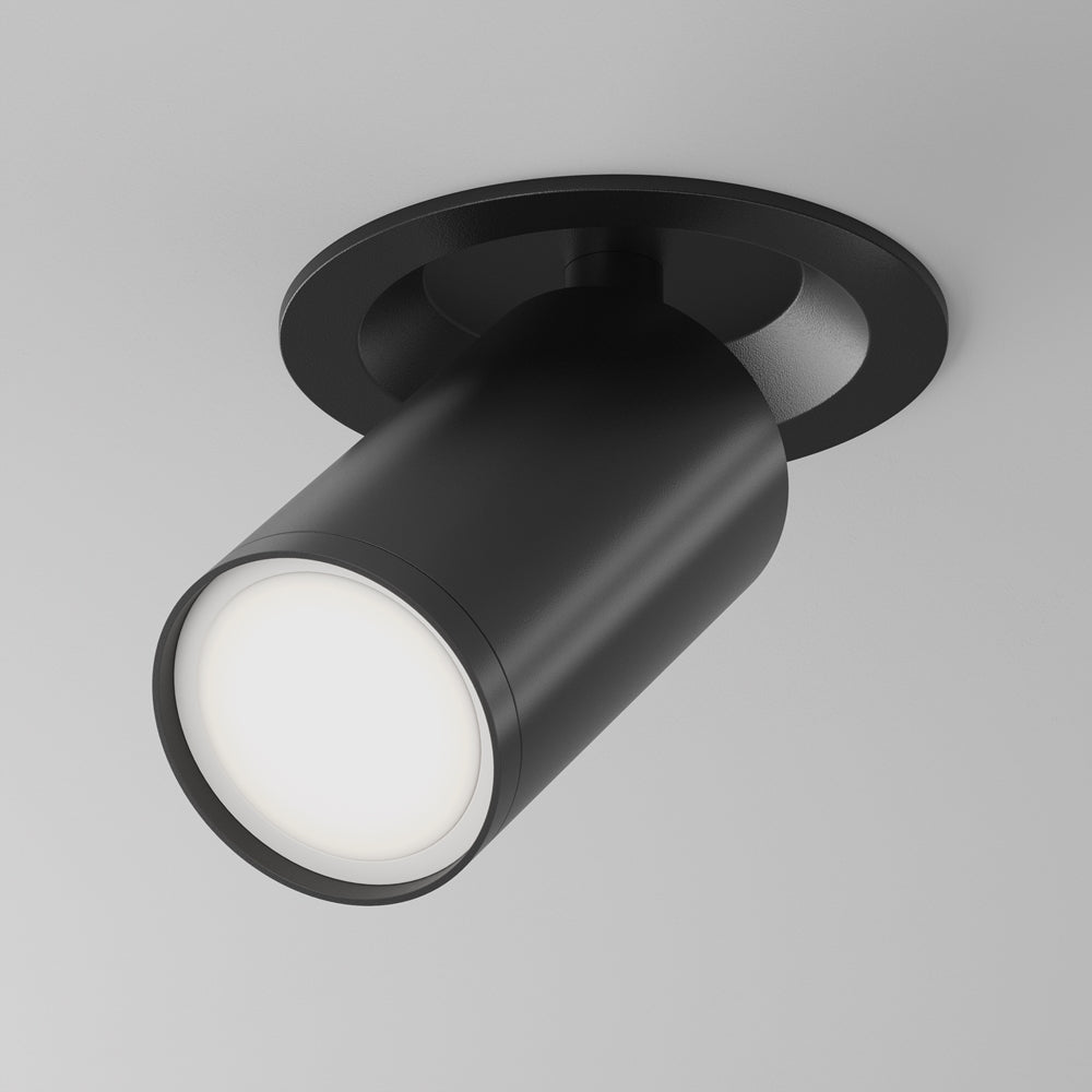 Version noire mate du plafonnier, cylindre incliné et diffuseur opale allumé