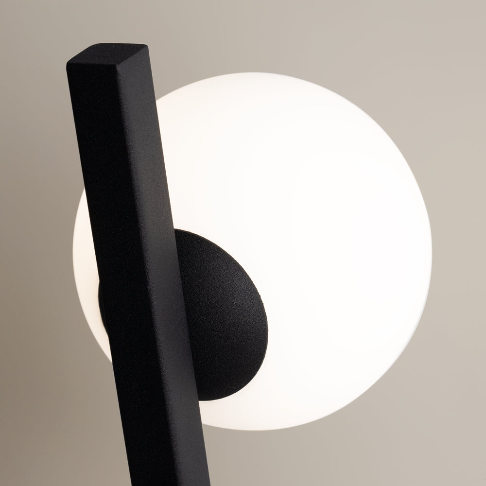 Gros plan sur la sphère lumineuse et le disque noir de fixation