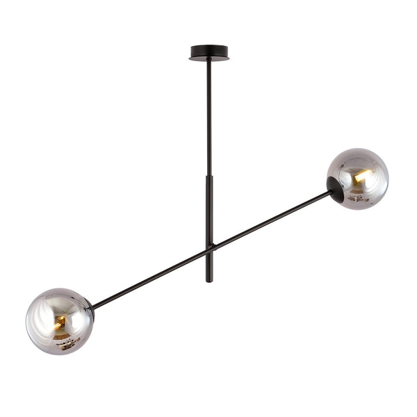 Suspension Linear 2 lumières noire, verre graphite