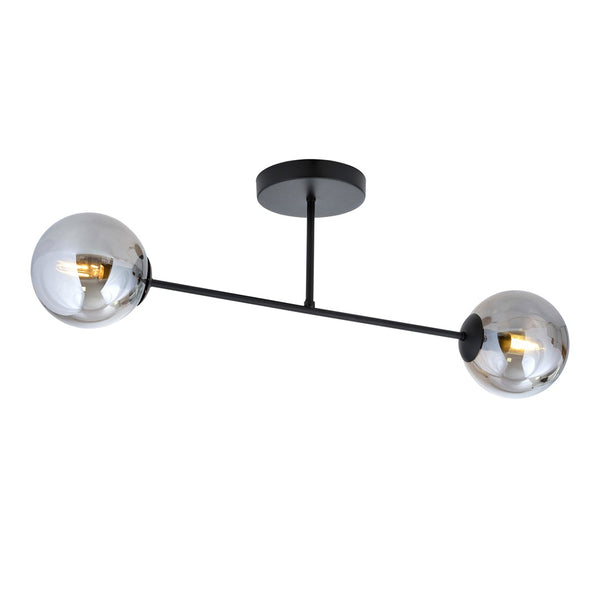 Plafonnier Roma 2 lumières noir, verre graphite