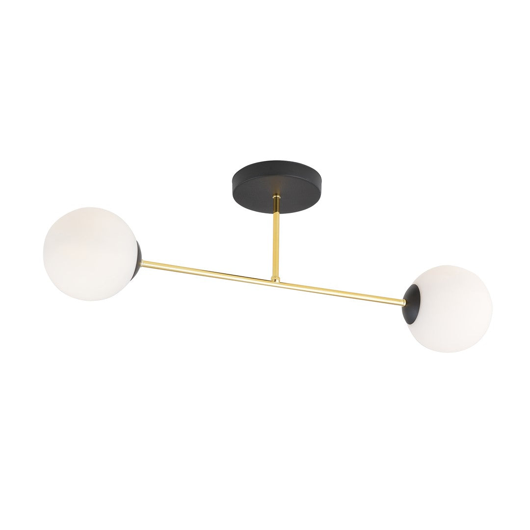 Plafonnier Magnum 2 lumières noir, verre opale